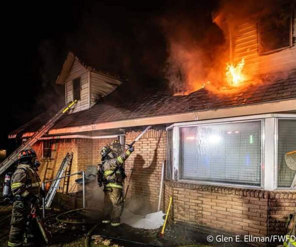 Two firefighters were hospitalized with burn injuries Monday, Aug. 24, 2026, after battling a blaze in south Fort Worth. Three people were displaced by the fire, officials say.